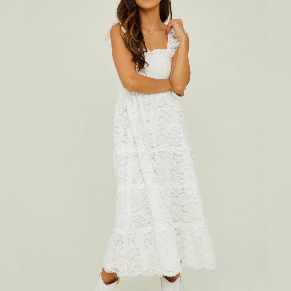 Altar'd State Trystyn Lace Midi Dress Ivory